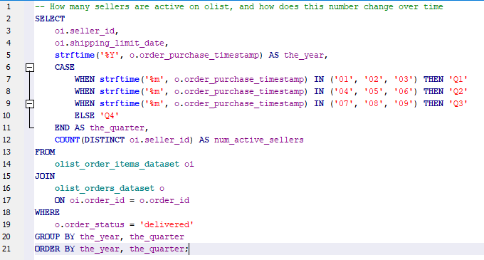 active sellers over time SQL code